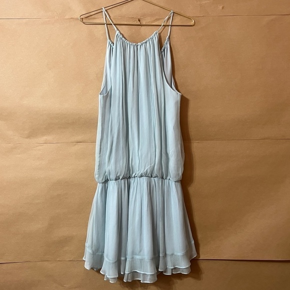 Elizabeth & James | NWOT Kenji Silk Blouson Mini Dress Tie Neck Dew Size S - Picture 10 of 12